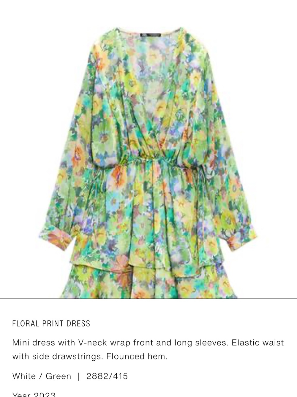 NWT Zara Green Floral L/S Wrap Dress Size M